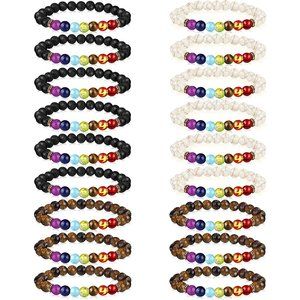 18 Pcs Chakra Bracelets for Women Men Lava Rock 7 Chakra Stones Crystals…